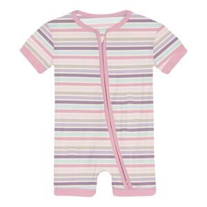 NEW KICKEE girl's shorty sleeper with zipper pajama in ice cream stripe
